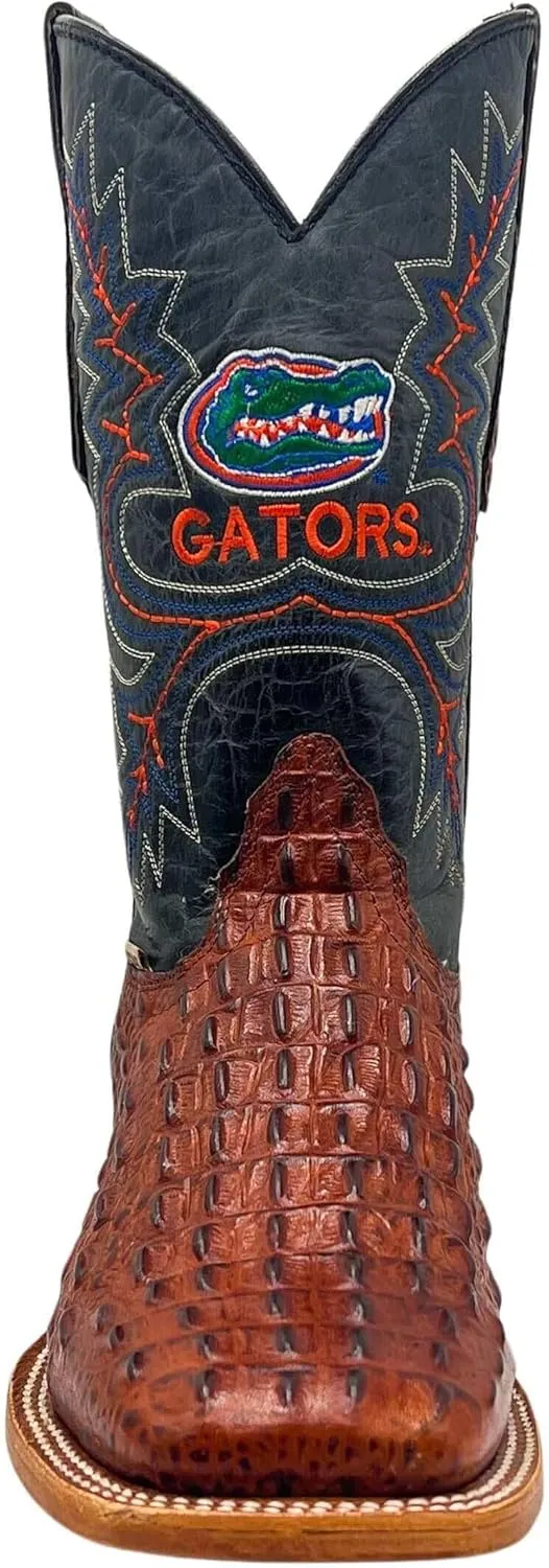 Vaccari Men's Jackson Genuine Hornback Alligator Print Leather & Embroidery Broad Square Toe Officially Licensed Cowboy University Boots