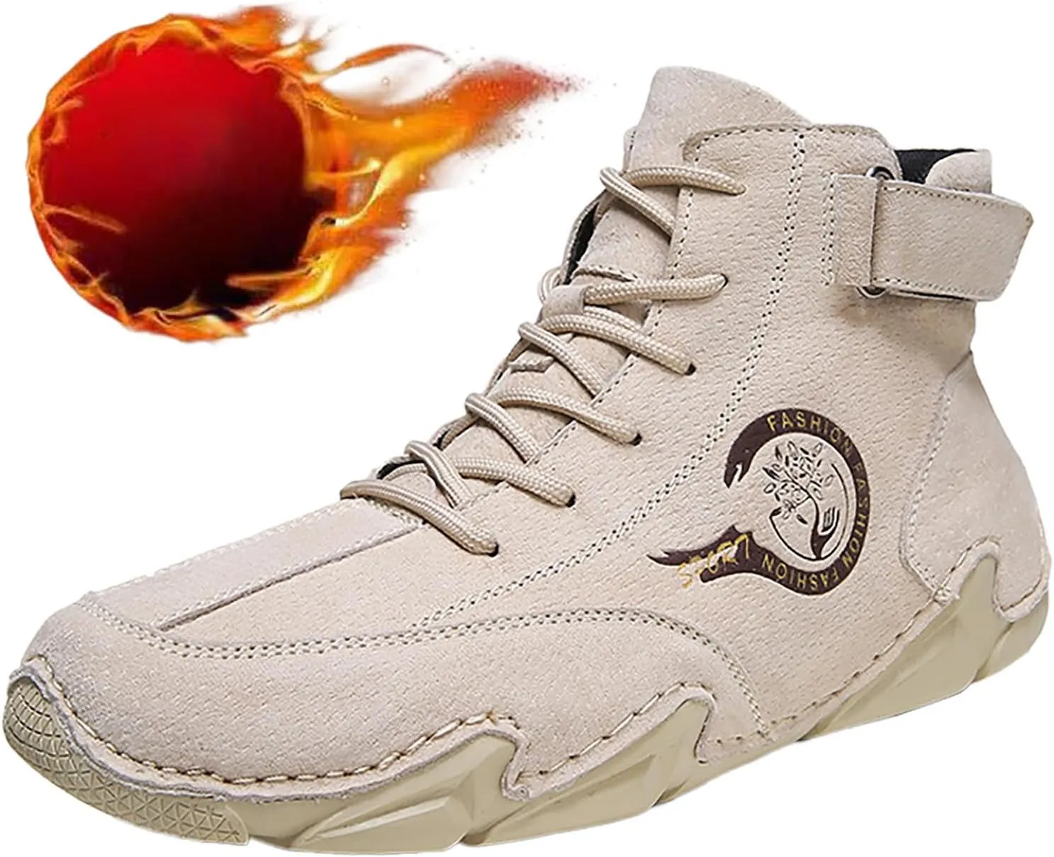 Versatile & Casual Sneaker New Winter Men's Padded Leather Korean High Top Hook Loop Short Boots Sport Shoes