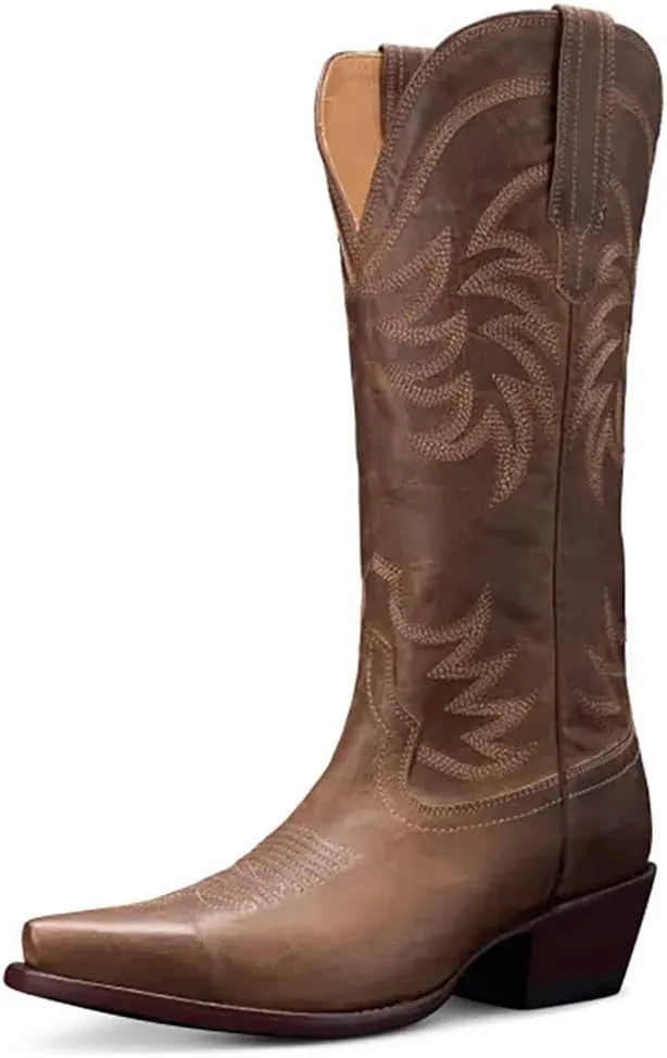 Vertundy Cowboy Boots For Women Pointed Toe Mid Calf Cowgirl Boots Chunky Heel Western Boots