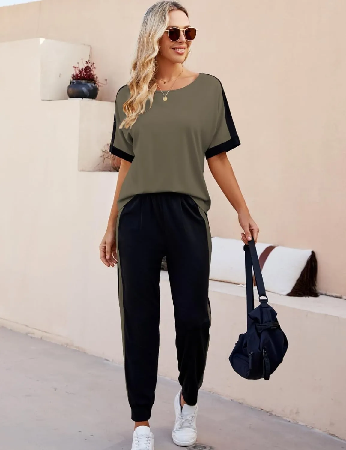 VIMPUNEC Women 2 Piece Outfits Summer Casual Lounge Sets Soft Sweatsuits Trendy Matching Sets