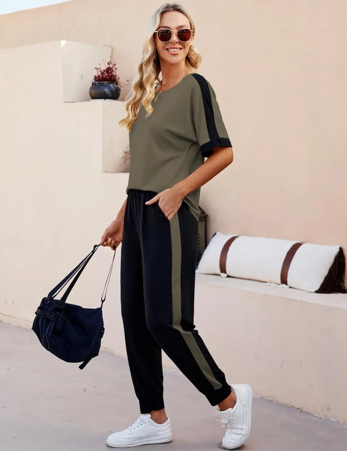 VIMPUNEC Women 2 Piece Outfits Summer Casual Lounge Sets Soft Sweatsuits Trendy Matching Sets