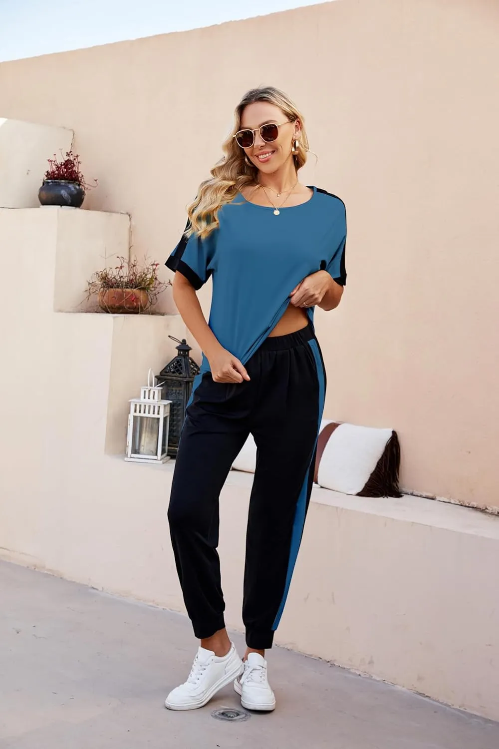 VIMPUNEC Women 2 Piece Outfits Summer Casual Lounge Sets Soft Sweatsuits Trendy Matching Sets