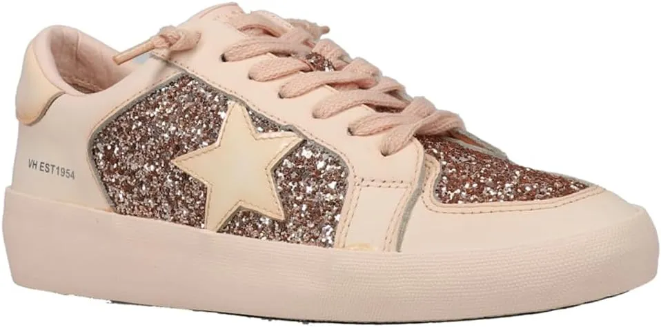 Vintage Havana Womens Alexis Glitter Platform Lace Up Sneakers Shoes Casual - Beige
