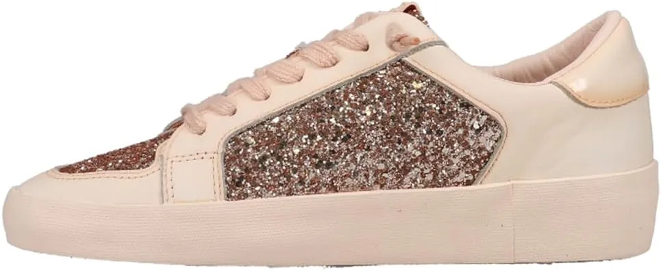 Vintage Havana Womens Alexis Glitter Platform Lace Up Sneakers Shoes Casual - Beige