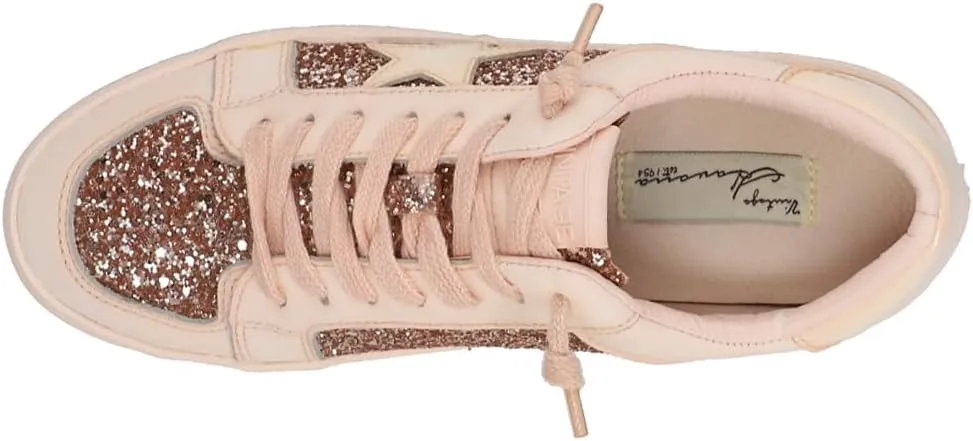 Vintage Havana Womens Alexis Glitter Platform Lace Up Sneakers Shoes Casual - Beige
