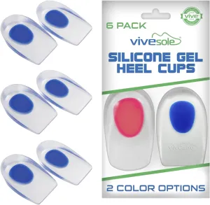 ViveSole Heel Cups for Heel Pain Relief (3 Pairs) - Gel Cushion Inserts for Heel Spur, Achilles Tendonitis, Plantar Fasciitis - Insole Pads for Shoes Women & Men - Silicone Supports, Shock Absorbing