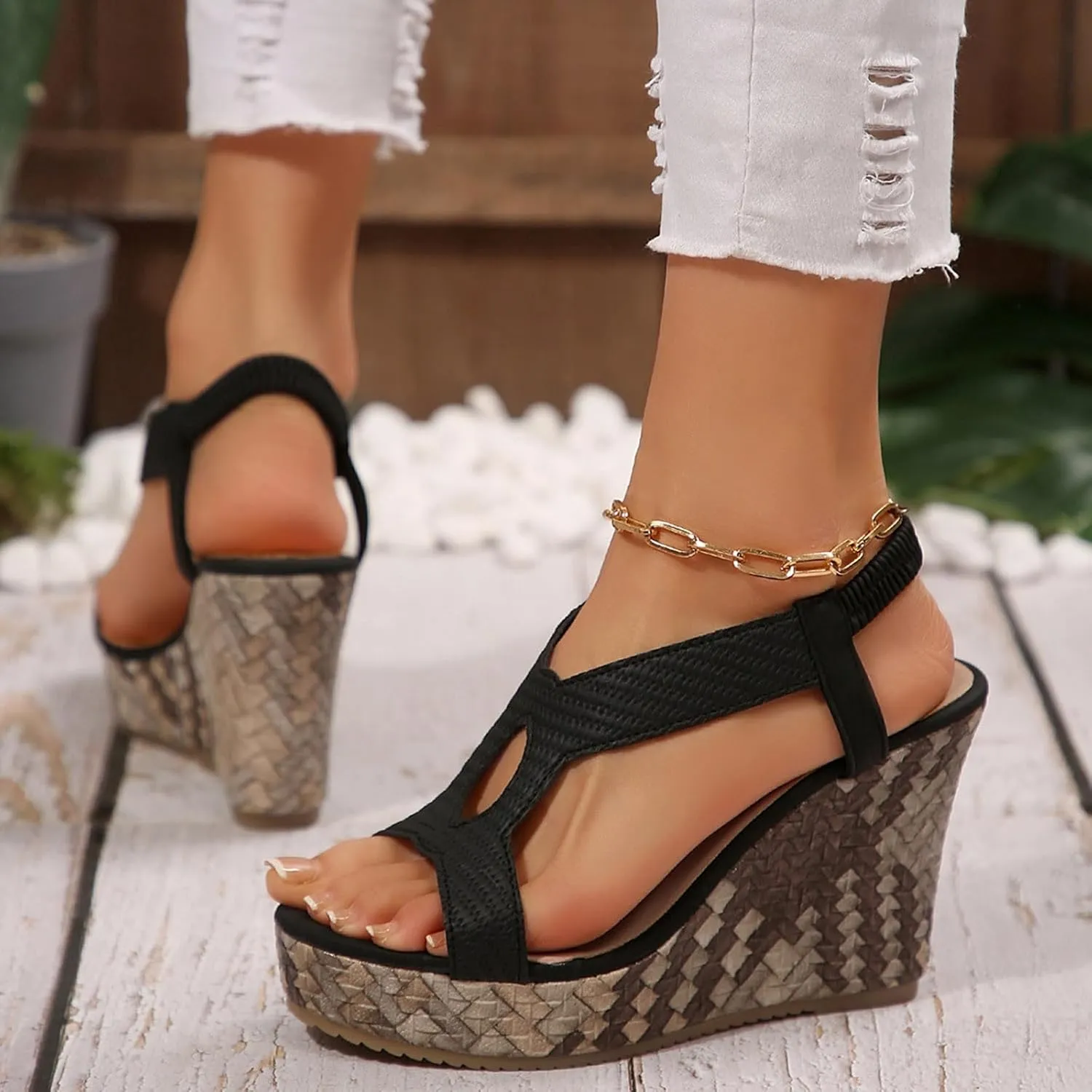 Wedge Sandals for Women Dressy Summer, Beach Comfortable Open-Toe Espadrilles Platform Ankle Strap Sandal Casual Shoes