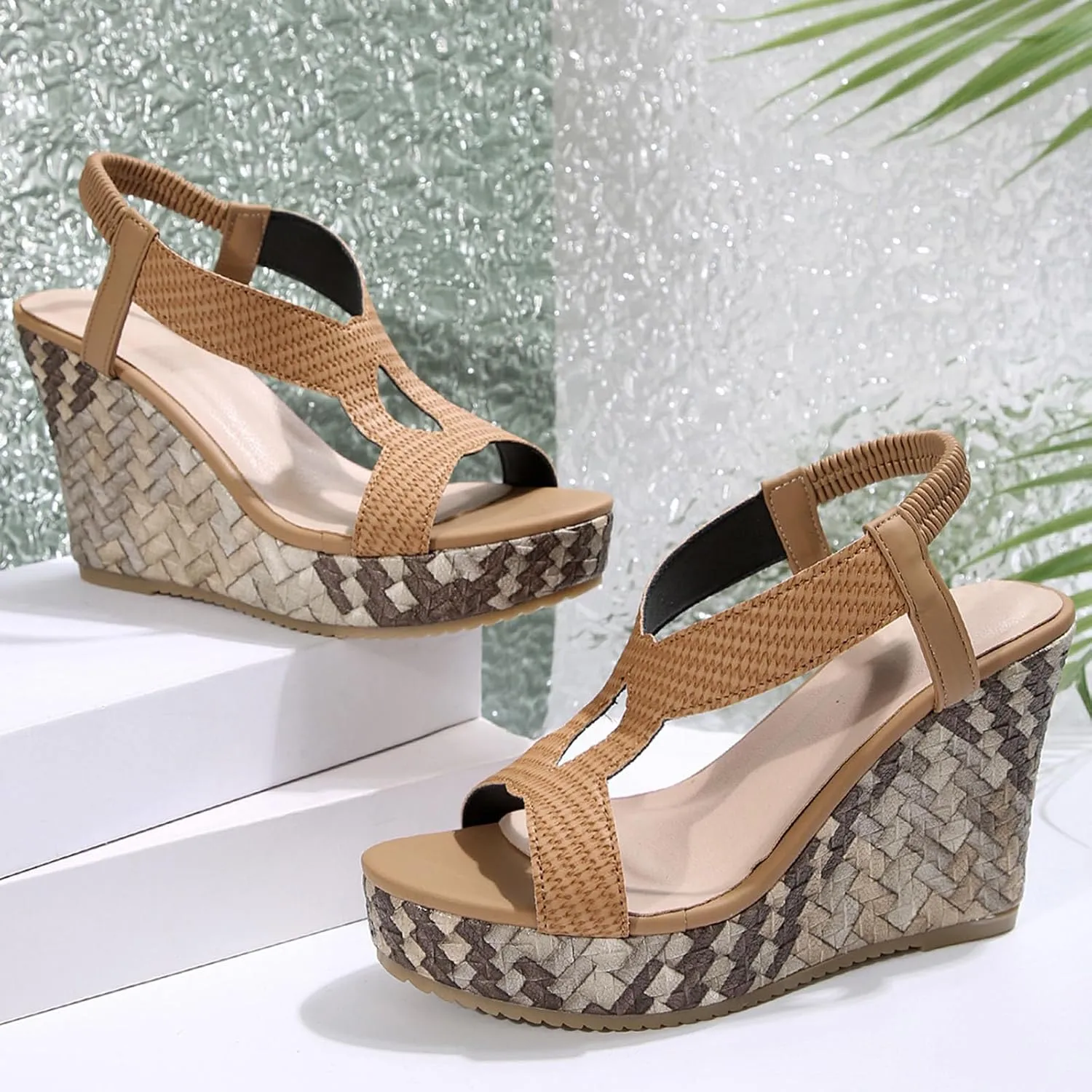 Wedge Sandals for Women Dressy Summer, Beach Comfortable Open-Toe Espadrilles Platform Ankle Strap Sandal Casual Shoes