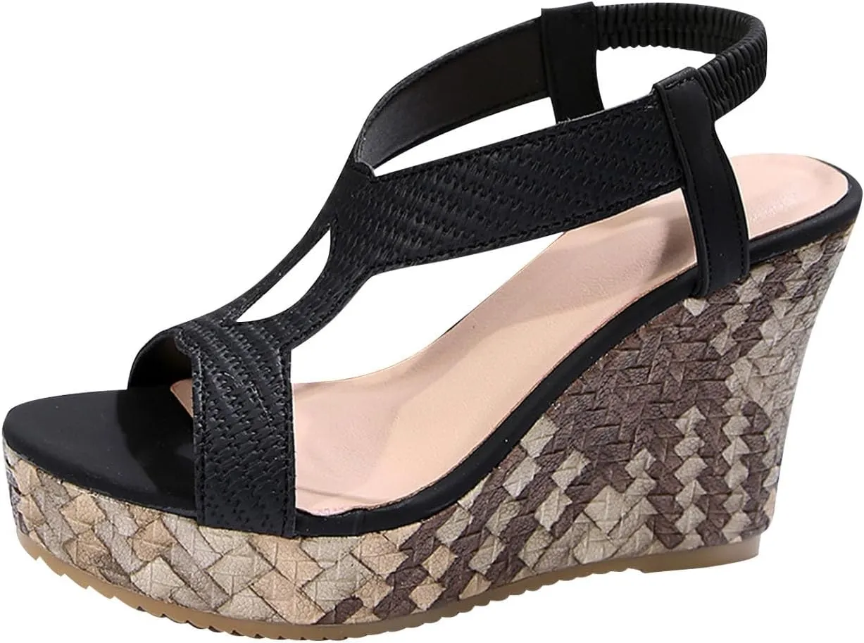 Wedge Sandals for Women Dressy Summer, Beach Comfortable Open-Toe Espadrilles Platform Ankle Strap Sandal Casual Shoes