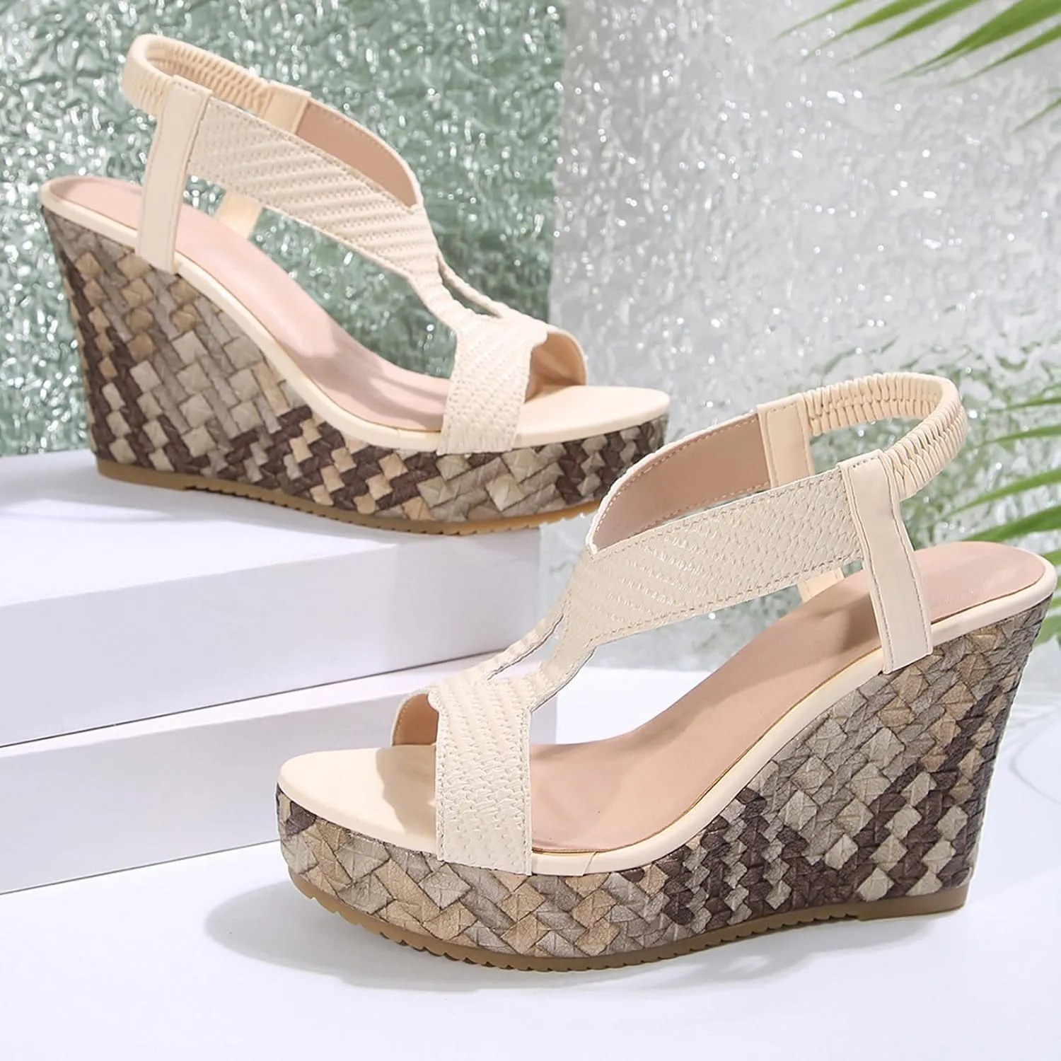 Wedge Sandals for Women Dressy Summer, Beach Comfortable Open-Toe Espadrilles Platform Ankle Strap Sandal Casual Shoes