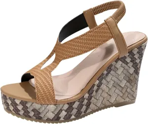 Wedge Sandals for Women Dressy Summer, Beach Comfortable Open-Toe Espadrilles Platform Ankle Strap Sandal Casual Shoes