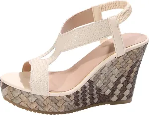 Wedge Sandals for Women Dressy Summer, Beach Comfortable Open-Toe Espadrilles Platform Ankle Strap Sandal Casual Shoes