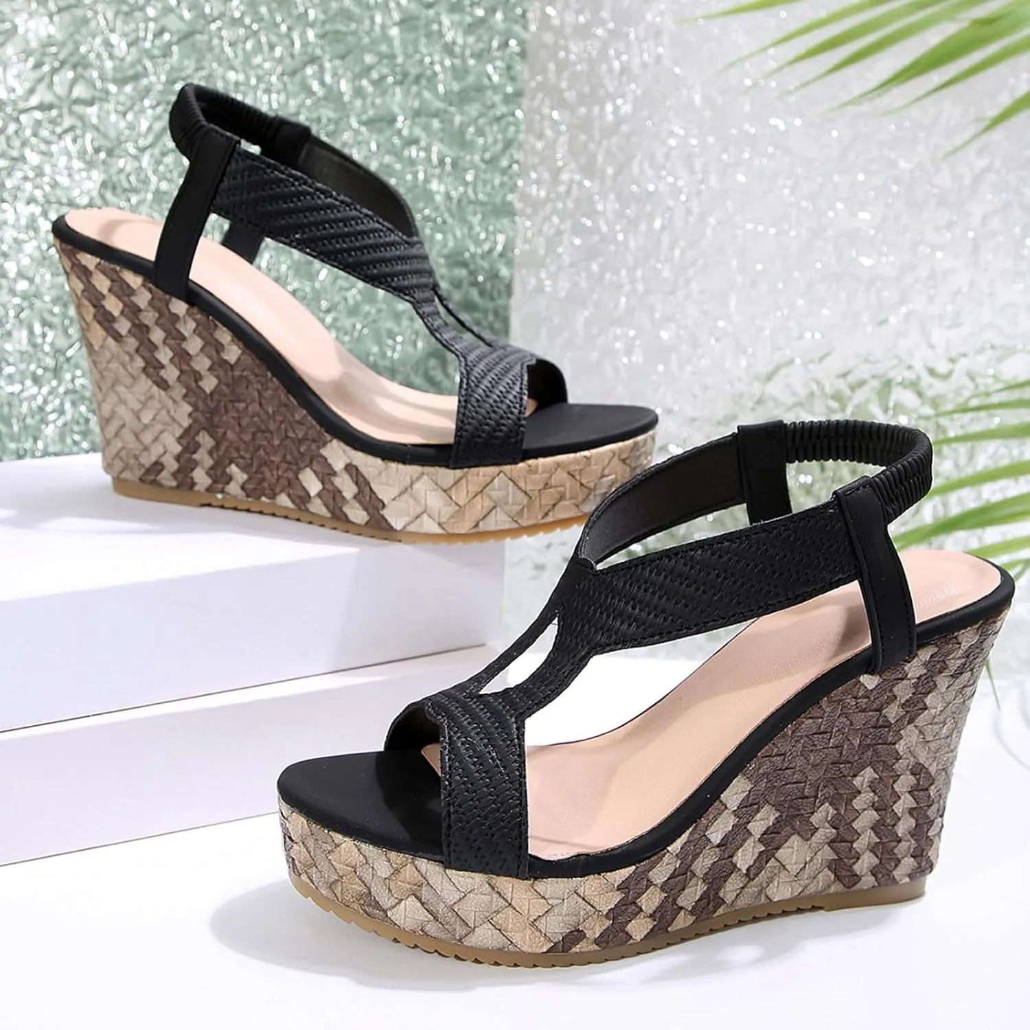 Wedge Sandals for Women Dressy Summer, Beach Comfortable Open-Toe Espadrilles Platform Ankle Strap Sandal Casual Shoes