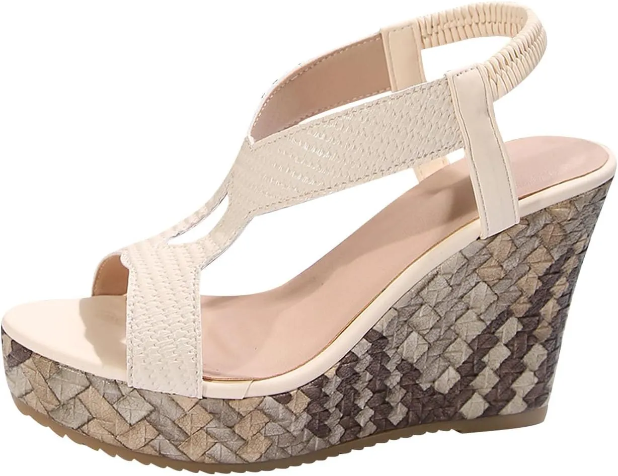 Wedge Sandals for Women Dressy Summer, Beach Comfortable Open-Toe Espadrilles Platform Ankle Strap Sandal Casual Shoes