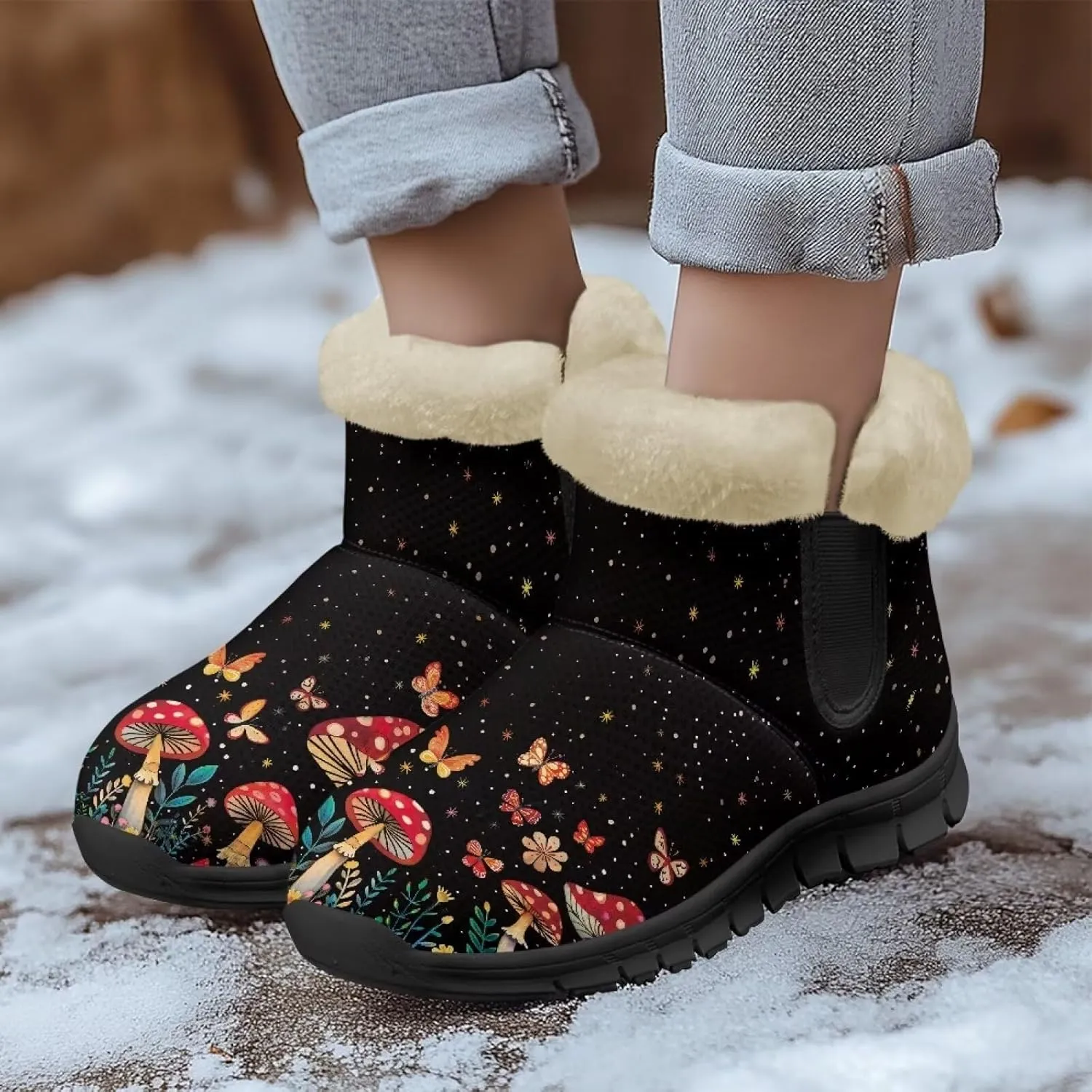 Winter Arch Support Ankle Boots for Women Plush Fuzzy Snow Booties Warm Anti-Slip Outdoor Shoes Size 6-12