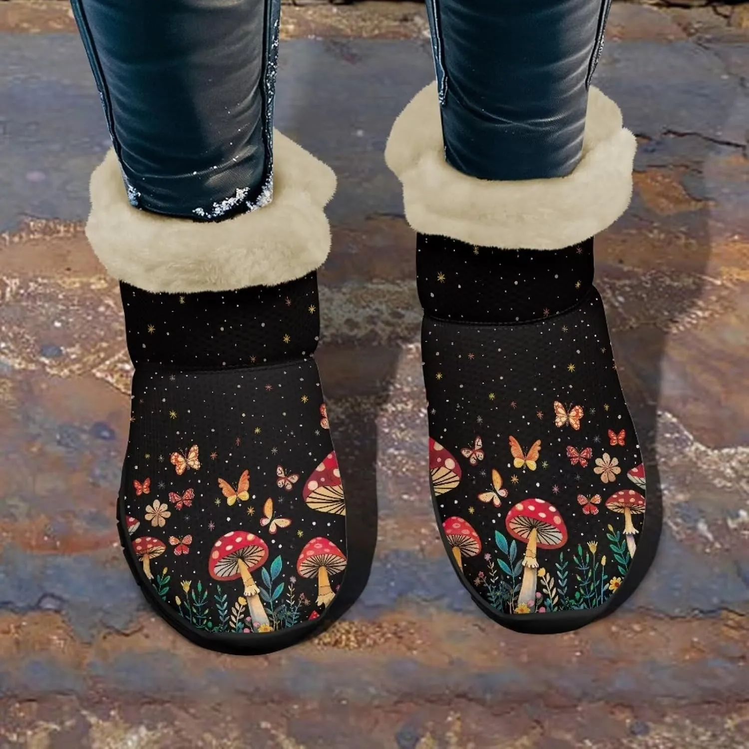 Winter Arch Support Ankle Boots for Women Plush Fuzzy Snow Booties Warm Anti-Slip Outdoor Shoes Size 6-12