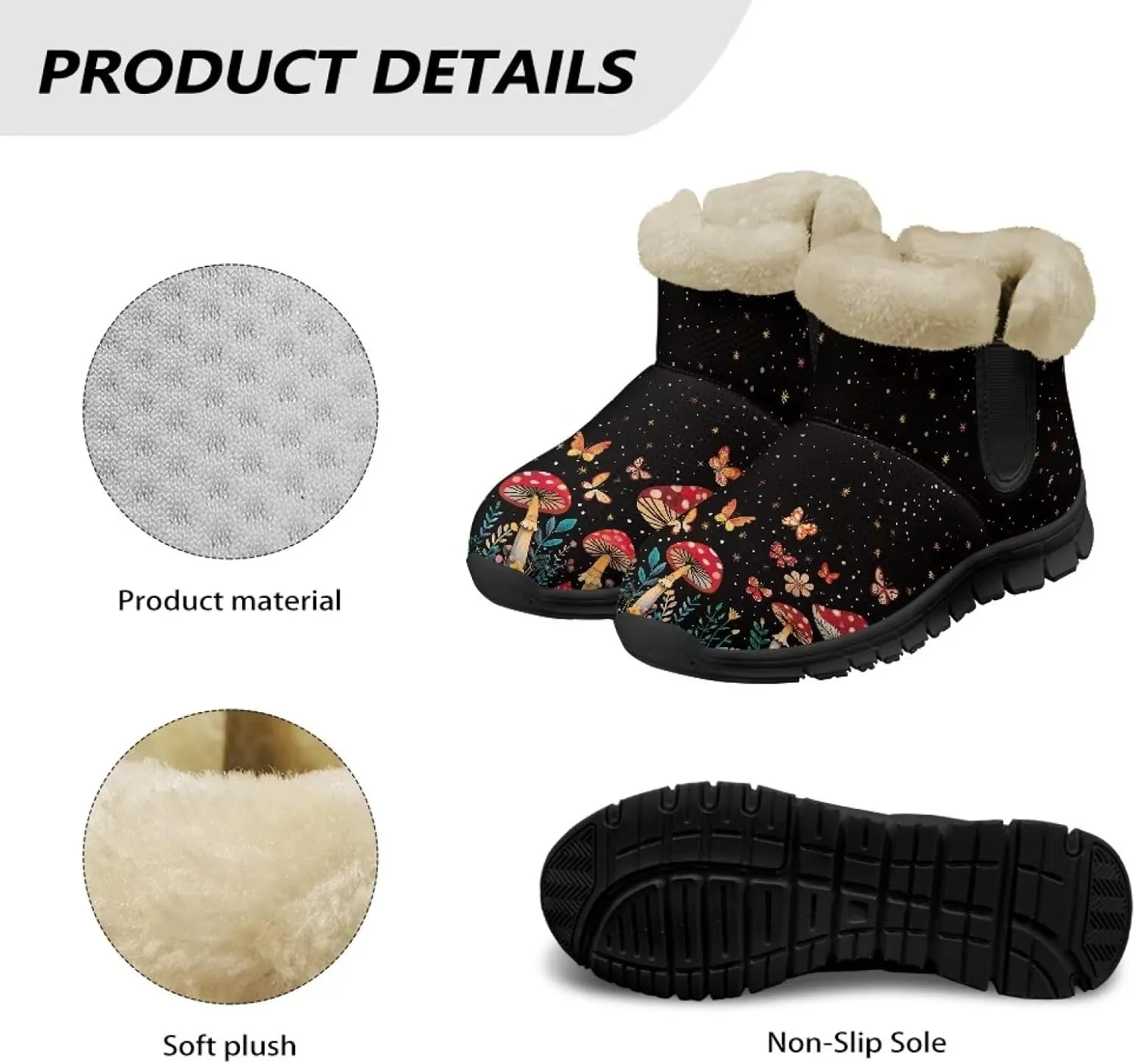Winter Arch Support Ankle Boots for Women Plush Fuzzy Snow Booties Warm Anti-Slip Outdoor Shoes Size 6-12
