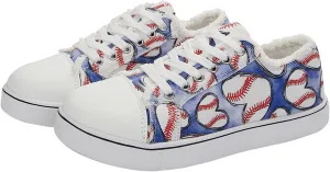 Women Baseball Print Shoes Canvas Sneakers Trendy Casual Walking Shoes