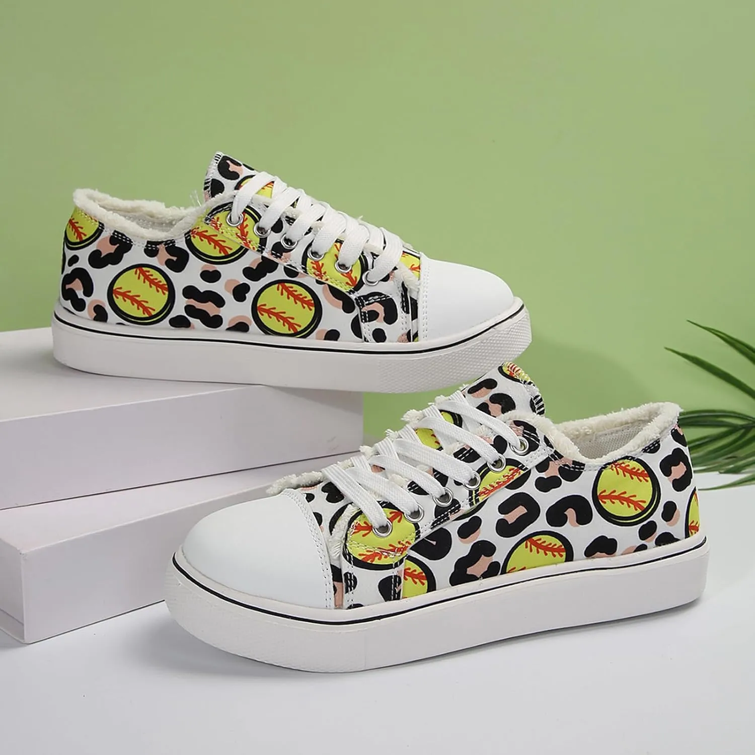 Women Baseball Print Shoes Canvas Sneakers Trendy Casual Walking Shoes