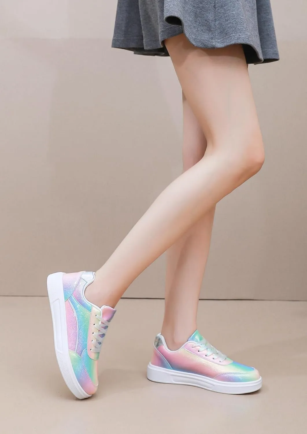 Women Shoes Casual Sneakers for Women Lace Up Skate Shoes Classicial White Shoes Cute Design Rainbow Colored Fashion Shoes for Students