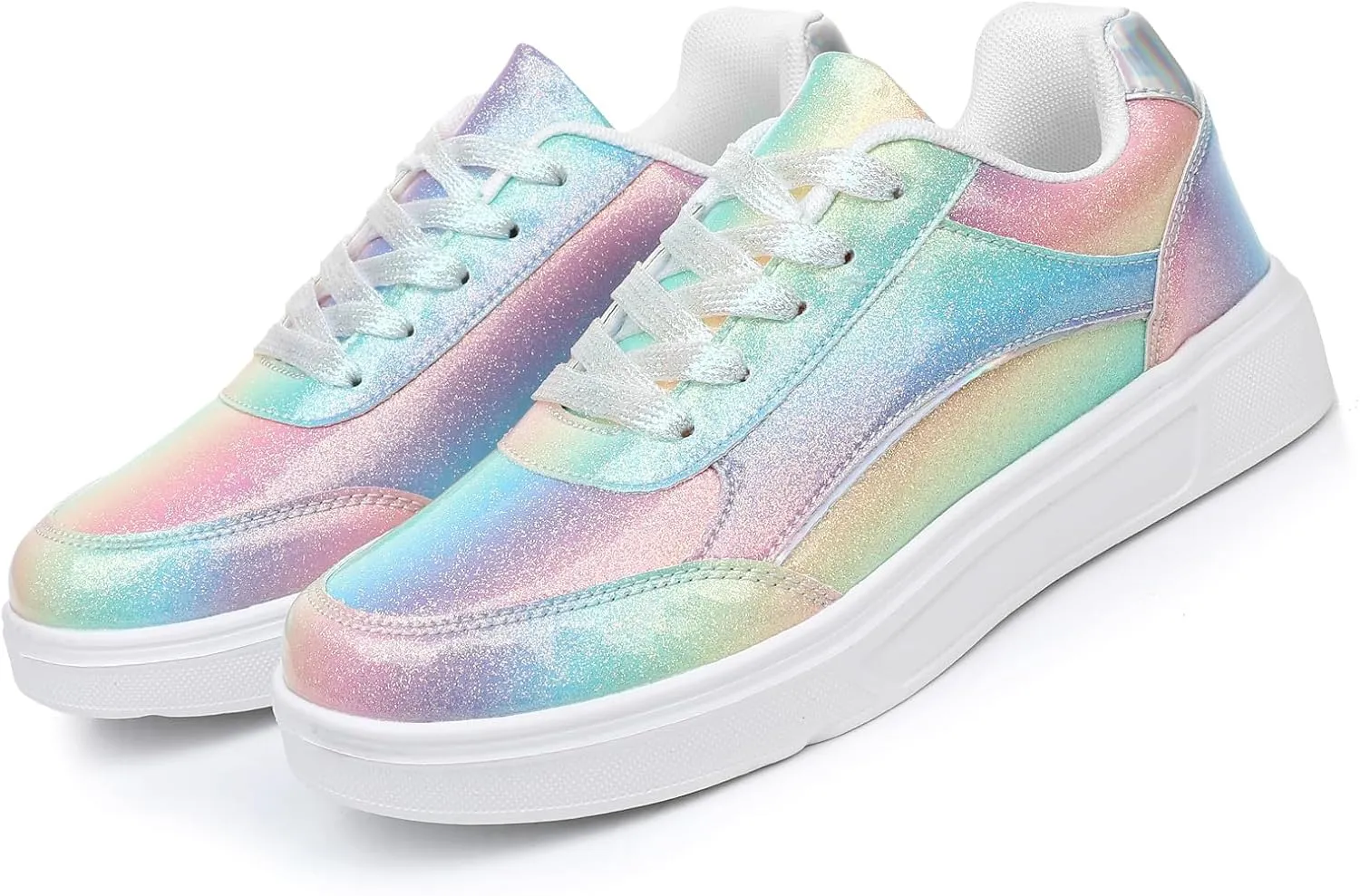 Women Shoes Casual Sneakers for Women Lace Up Skate Shoes Classicial White Shoes Cute Design Rainbow Colored Fashion Shoes for Students