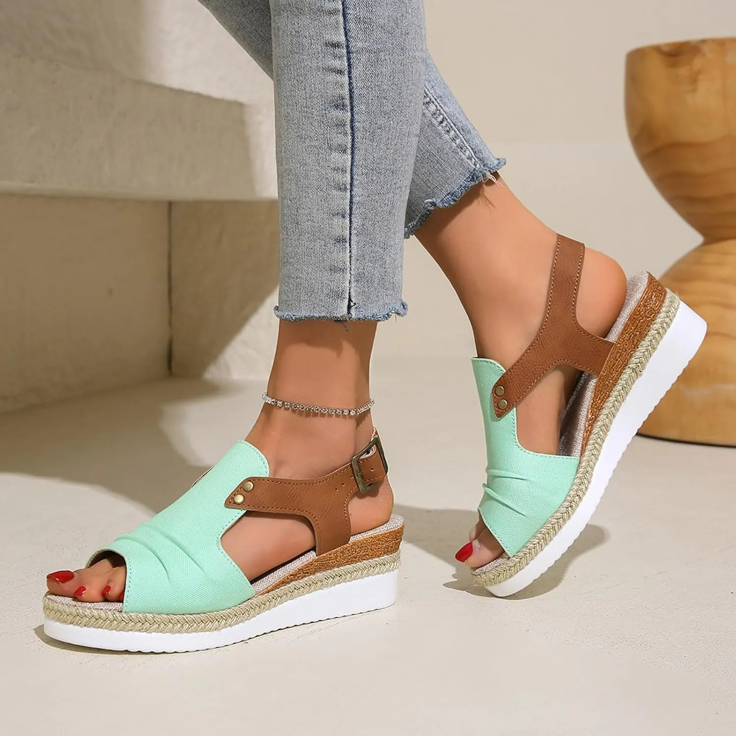 Women Shoes Wedge Thick Sole Sandals Fashionable Fish Mouth Breathable Bohemian Beach Earth Sandals for Women Size 9