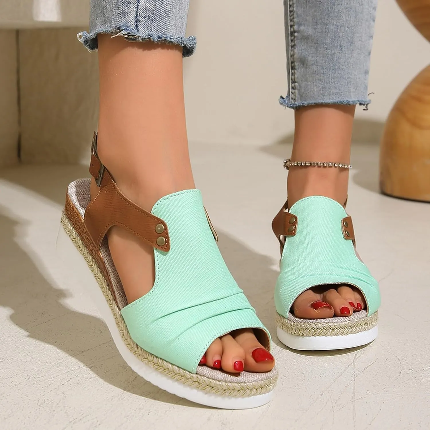 Women Shoes Wedge Thick Sole Sandals Fashionable Fish Mouth Breathable Bohemian Beach Earth Sandals for Women Size 9