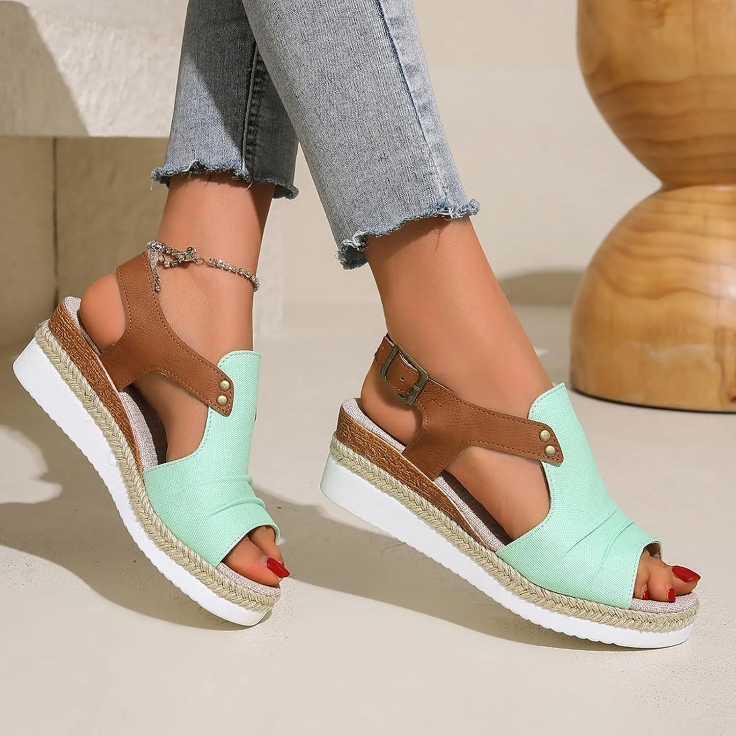 Women Shoes Wedge Thick Sole Sandals Fashionable Fish Mouth Breathable Bohemian Beach Earth Sandals for Women Size 9