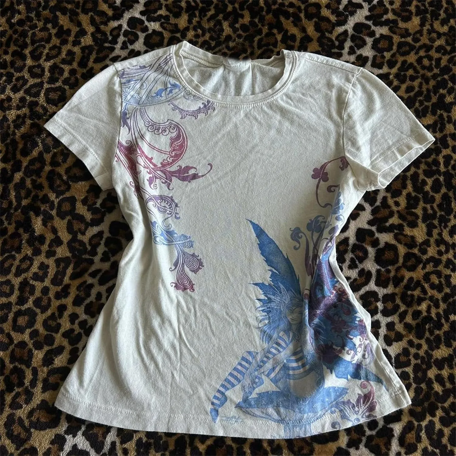 Women Y2k Fairy Grunge Graphic Print Baby Tees E-Girl Emo Tshirts 2000s Scene Cutecore Crop Tops Summer Clothes