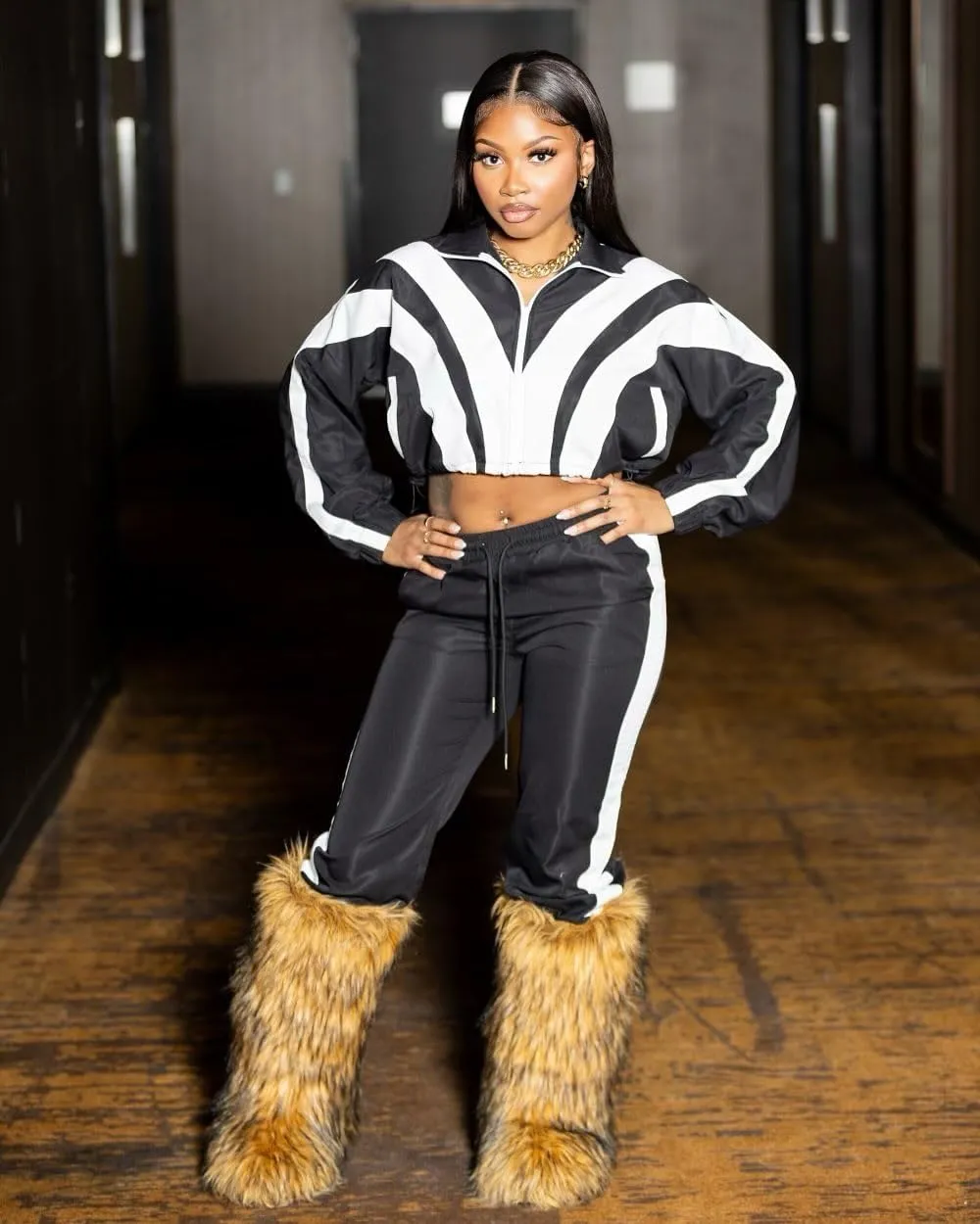 Women's 2 Piece 80s Outfit Color Block Windbreaker Tracksuit Set Crop Top Sweatshirt and Pants Retro Jacket
