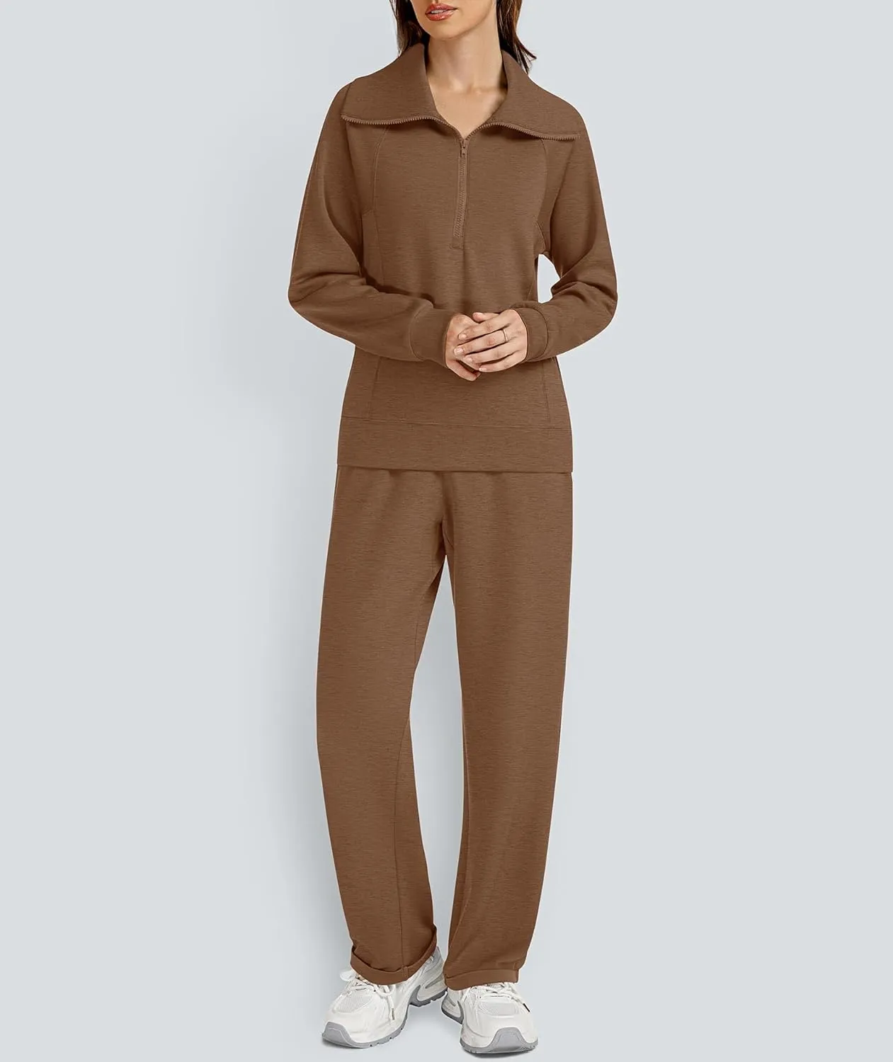 Women's 2 Piece Sets Sweatsuit Lapel Half Zip Sweatshirt Sweatpants Lounge Matching Sets Fall Outfits