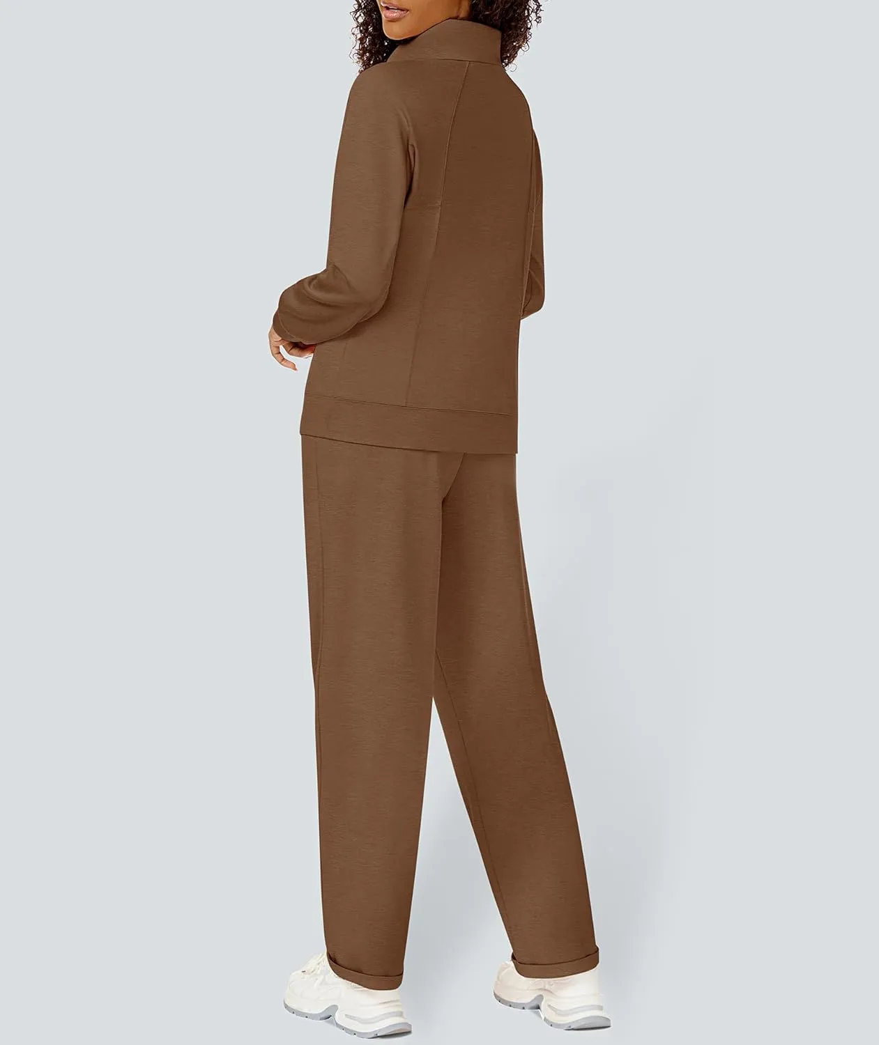 Women's 2 Piece Sets Sweatsuit Lapel Half Zip Sweatshirt Sweatpants Lounge Matching Sets Fall Outfits