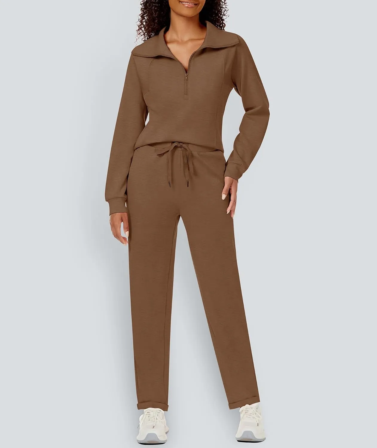 Women's 2 Piece Sets Sweatsuit Lapel Half Zip Sweatshirt Sweatpants Lounge Matching Sets Fall Outfits