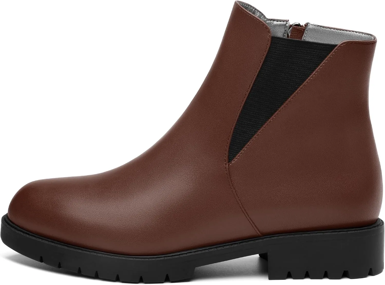 Womens Ankle Boots, Round Toe Low Chunky Heel Chelsea Boots for Women, Chelsea Ankle Booties with ELastic and Zipper 1"