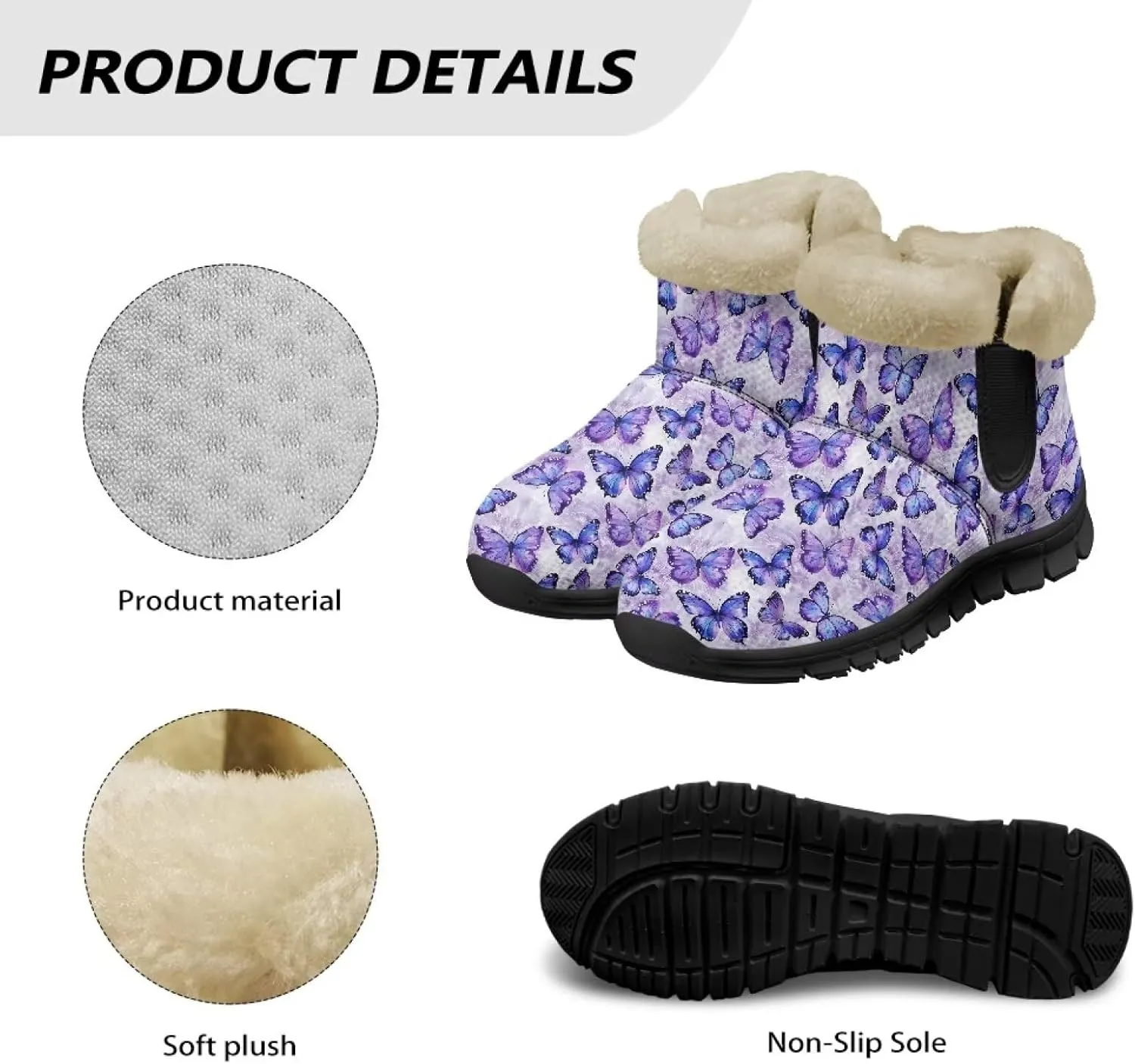 Womens Butterfly Snow Boots Winter Warm Ankle Booties for Women Comfortable Anti-Slip Outdoor Shoes Size 6-12