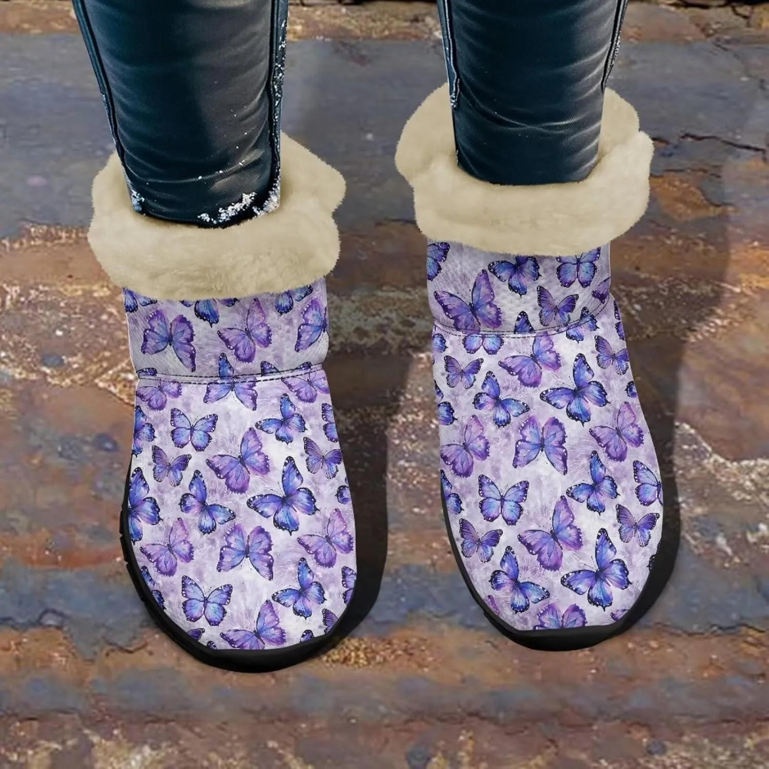 Womens Butterfly Snow Boots Winter Warm Ankle Booties for Women Comfortable Anti-Slip Outdoor Shoes Size 6-12