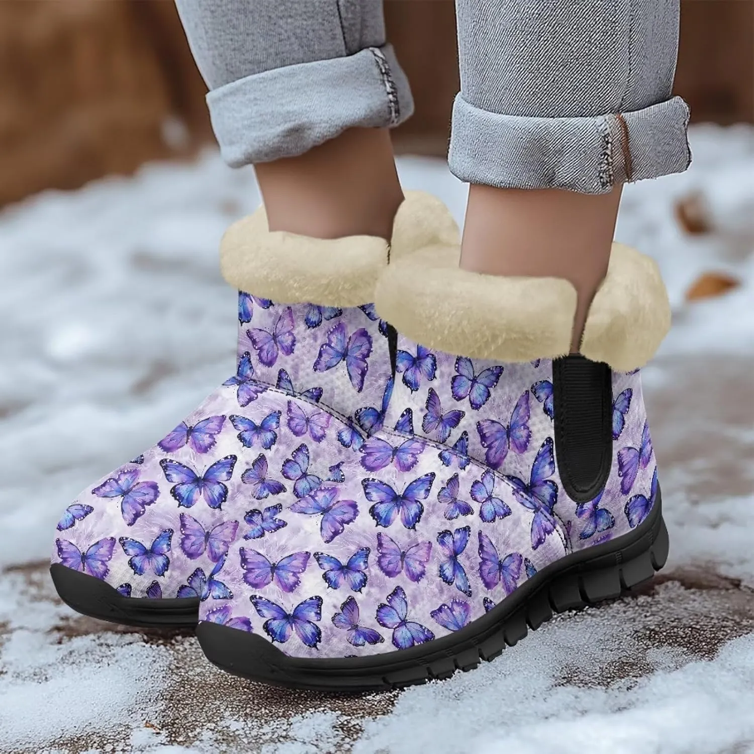 Womens Butterfly Snow Boots Winter Warm Ankle Booties for Women Comfortable Anti-Slip Outdoor Shoes Size 6-12
