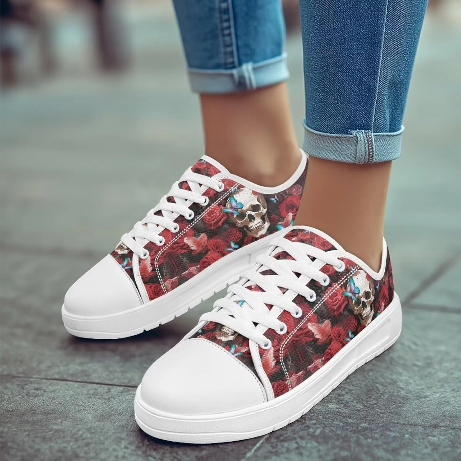 Womens Canvas Sneakers Lightweight Lace Up Fashion Comfortable Canvas Shoes Low Top Slip On Casual Tennis Walking Footwear