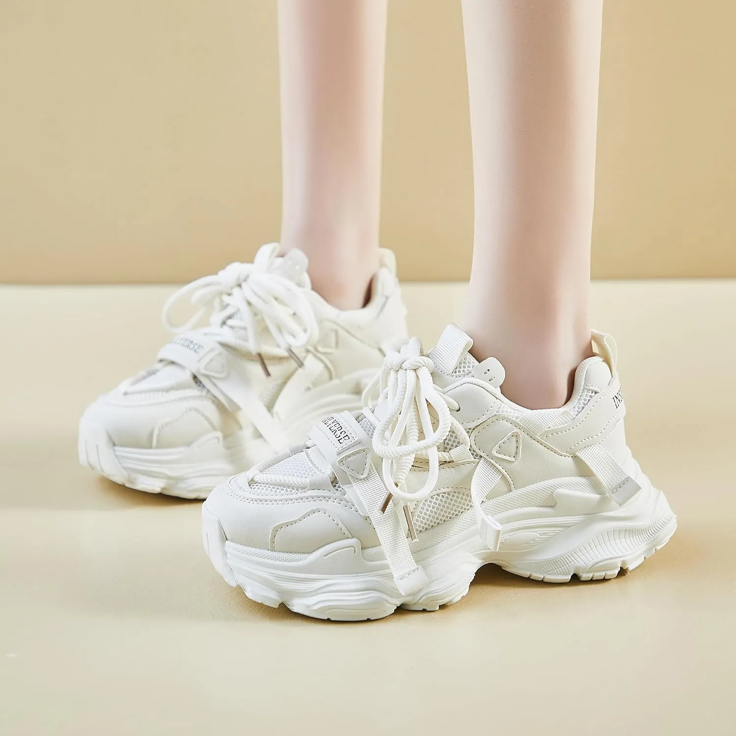 Womens Casual Shoes Comfortable Mesh Chunky Sneakers Trendy Lace-Up Athletic Shoes for Everyday