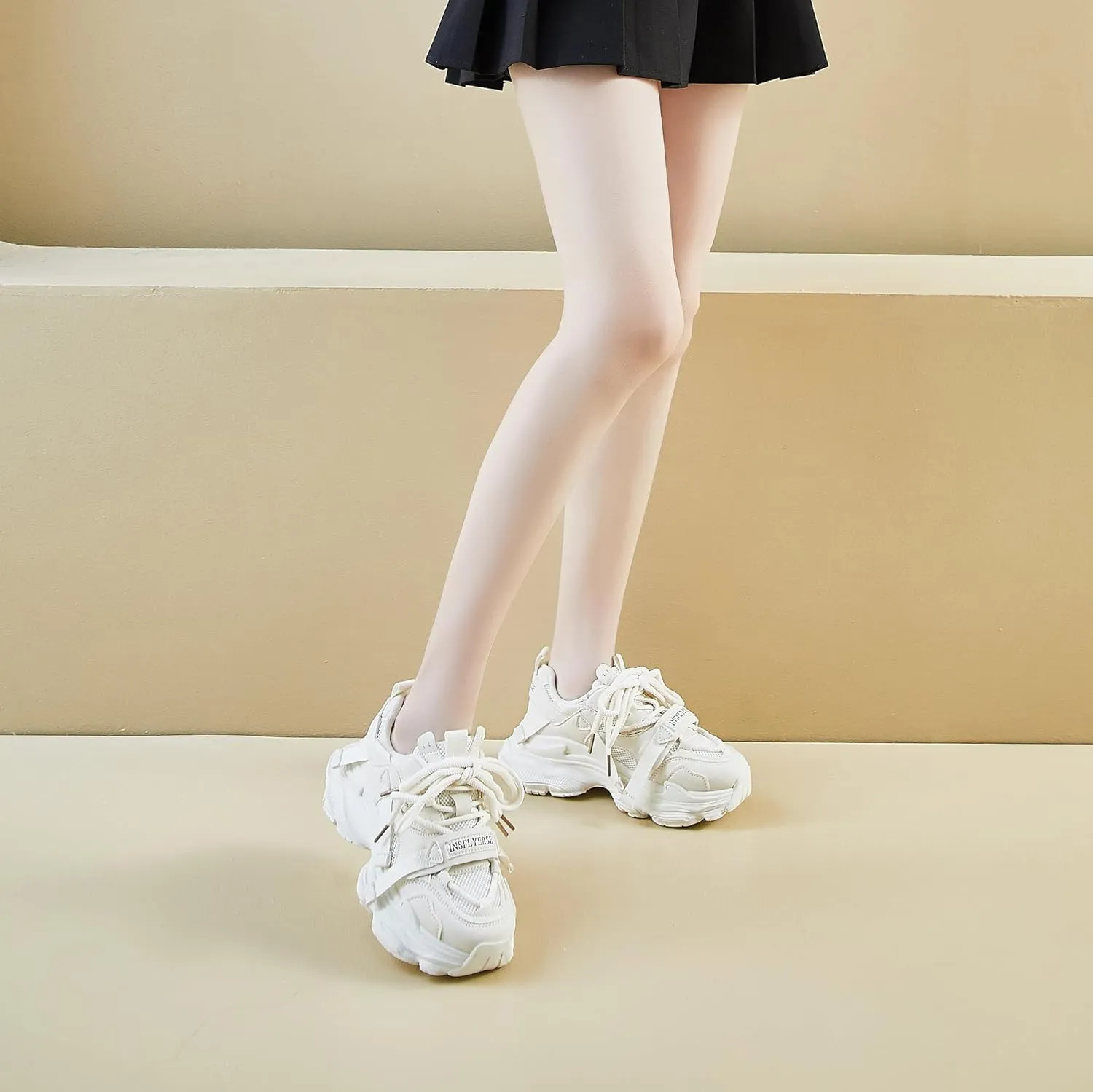 Womens Casual Shoes Comfortable Mesh Chunky Sneakers Trendy Lace-Up Athletic Shoes for Everyday