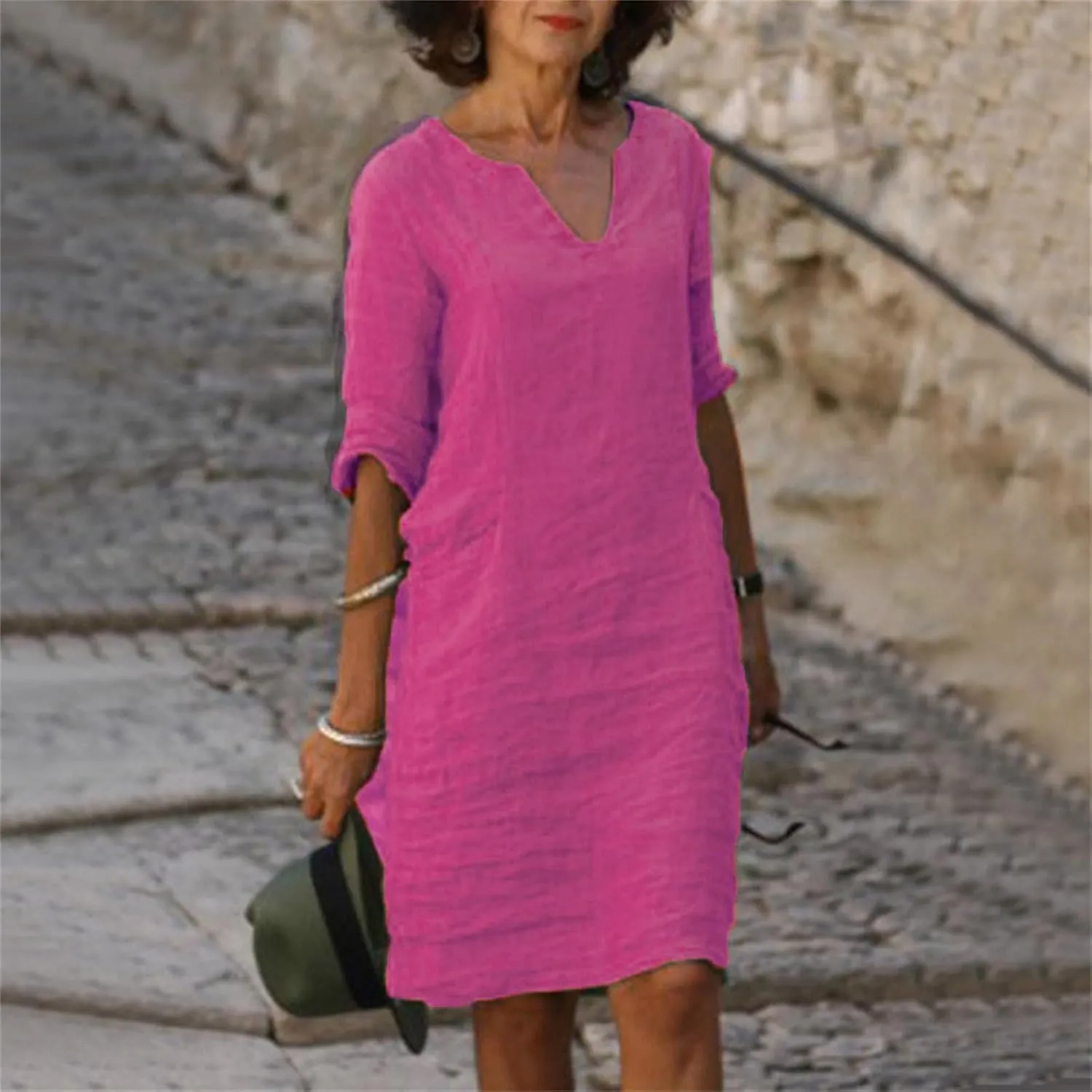 Womens Cotton Linen Dress Boho Beach Casual Summer Elegant Mini Dress Trendy Loose Fit Vacation Short Shirt Dresses