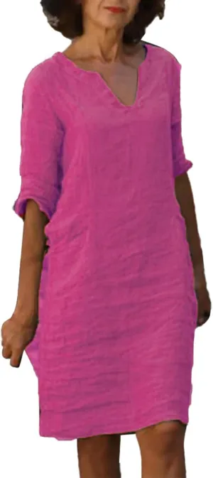 Womens Cotton Linen Dress Boho Beach Casual Summer Elegant Mini Dress Trendy Plus Size Vacation Short Shirt Dresses