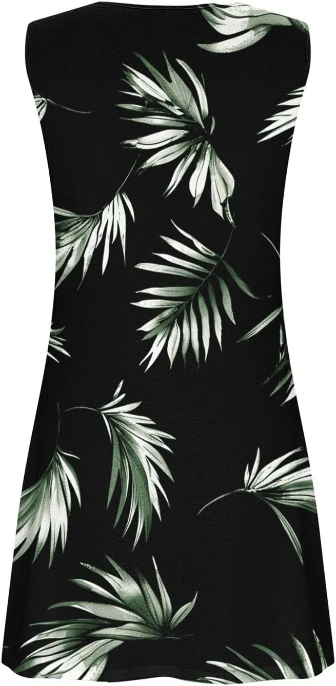Women's Crewneck Sleeveless Sundress Boho Floral Print Beach Dresses Loose Fit Trendy Comfortable Clothing