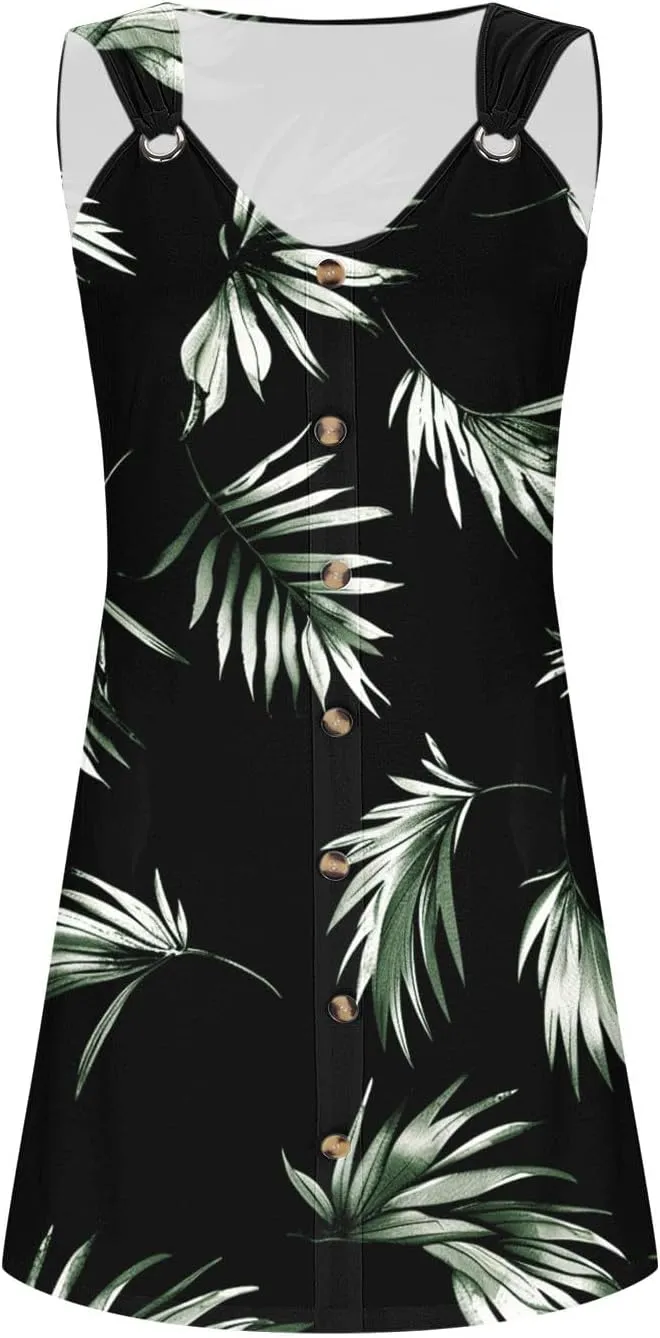 Women's Crewneck Sleeveless Sundress Boho Floral Print Beach Dresses Loose Fit Trendy Comfortable Clothing