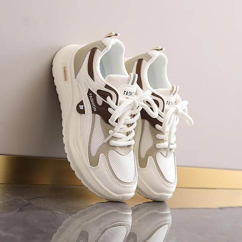 Women's Fashion Chunky Lace Up Sneakers Casual Platform Sneakers Lightweight Walking Running Shoes