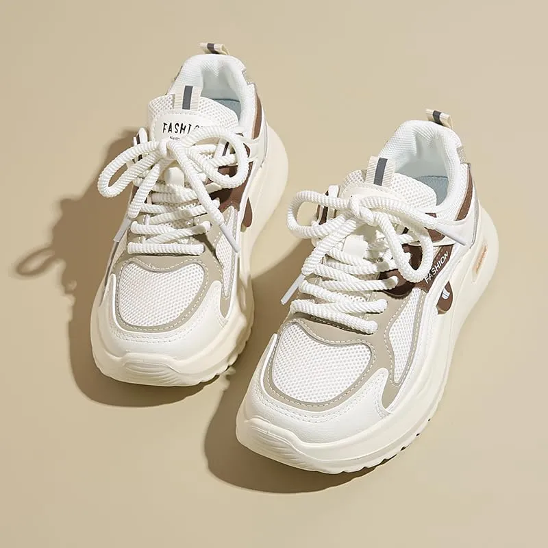 Women's Fashion Chunky Lace Up Sneakers Casual Platform Sneakers Lightweight Walking Running Shoes