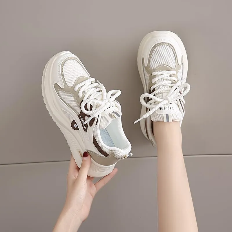 Women's Fashion Chunky Lace Up Sneakers Casual Platform Sneakers Lightweight Walking Running Shoes