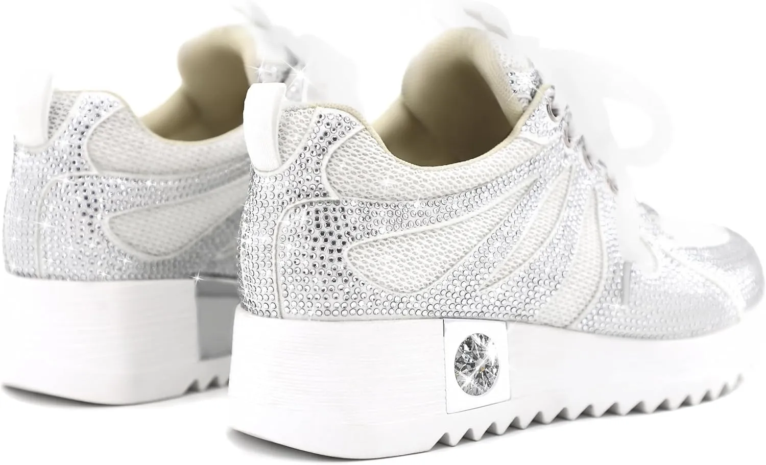 Women's Fashion Glitter Sneakers Platform Wedge Shoes Sparkly Rhinestone High Top Sneakers Trendy Sequin Shoes Wedding Bride Dress