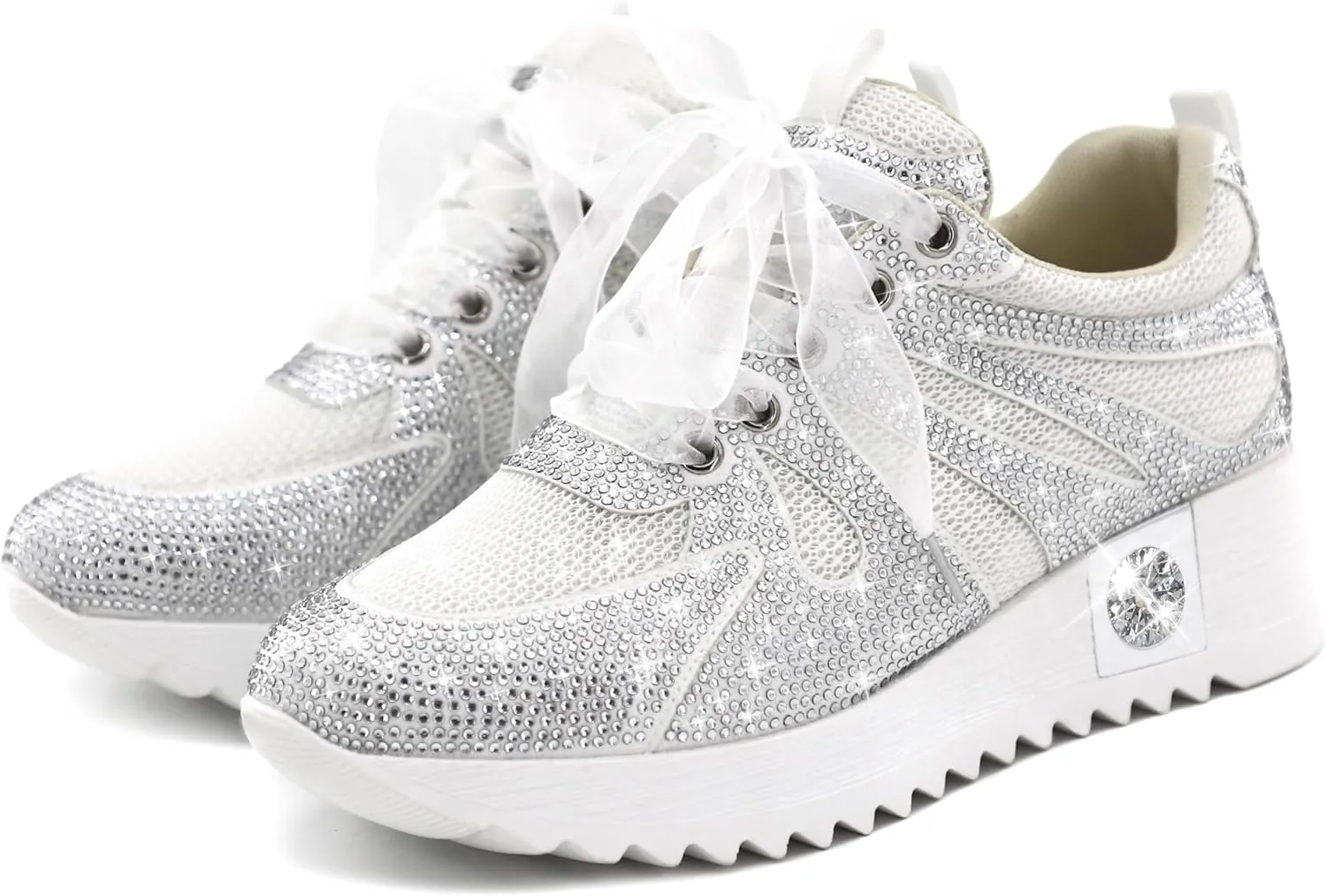 Women's Fashion Glitter Sneakers Platform Wedge Shoes Sparkly Rhinestone High Top Sneakers Trendy Sequin Shoes Wedding Bride Dress