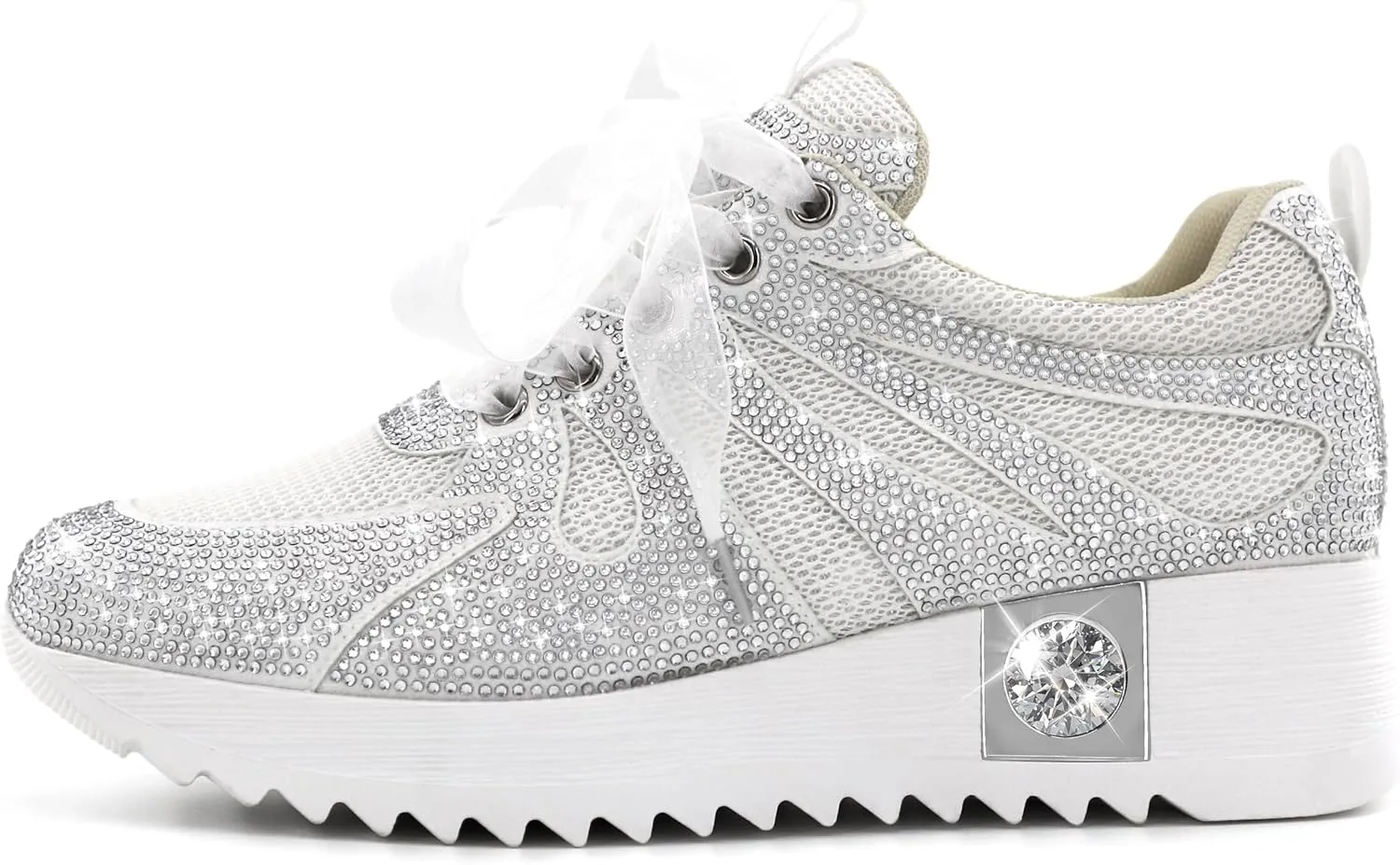 Women's Fashion Glitter Sneakers Platform Wedge Shoes Sparkly Rhinestone High Top Sneakers Trendy Sequin Shoes Wedding Bride Dress